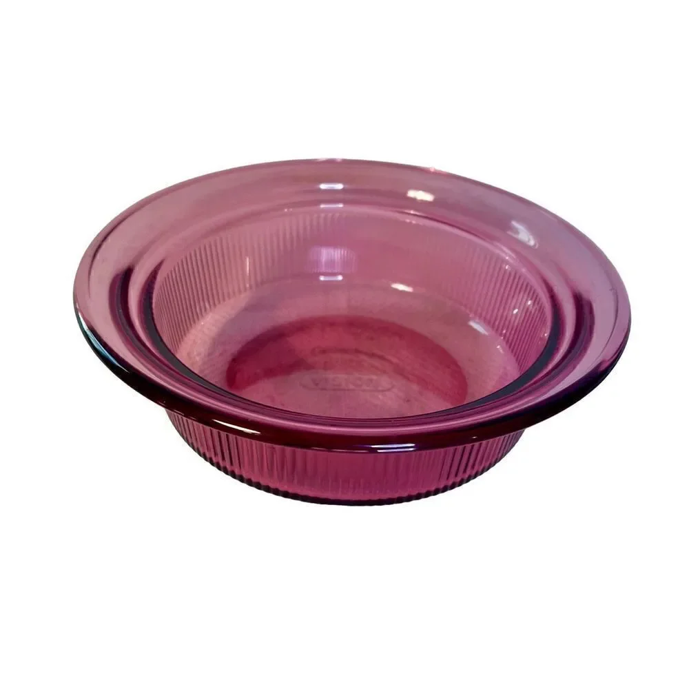2 Vintage PYREX Cranberry VISIONS Ribbed Casserole Dish 1Qt (V31B) & 24 Oz(V30B)